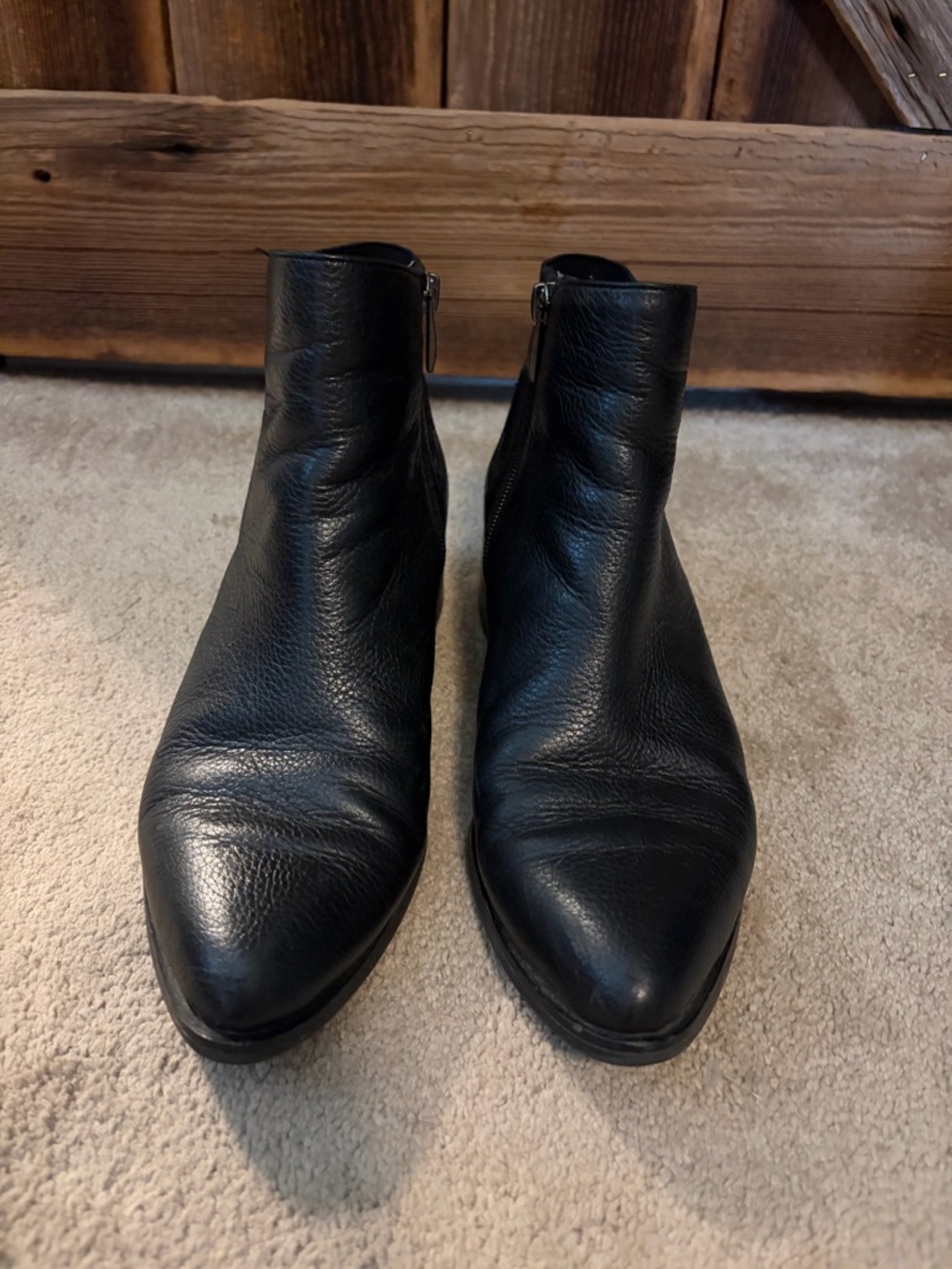 Franco Sarto Black Leather Ankle Boots | Pointed Toe Zip Booties | Size 8.5